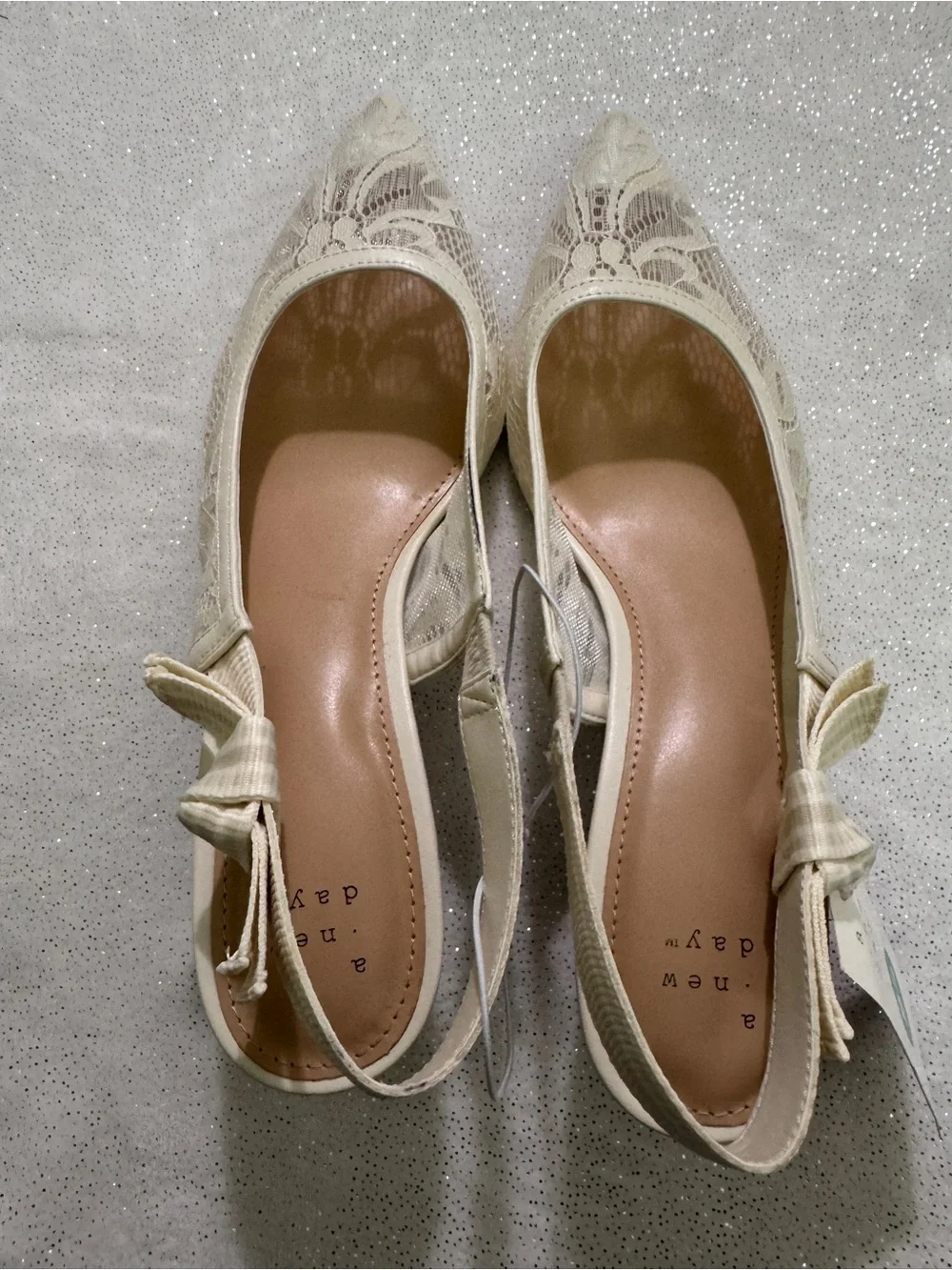 A NEW DAY Cream Milan Lace Slingback Kitten Heels
